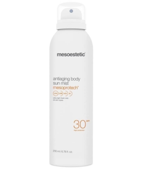 Bruma Solar Corporal antiedad SPF30 Mesoprotech Bruma solar corporal antiedad SPF30 Mesoprotech de Mesoestetic en envase blanco de 200ml con pulverizador