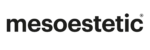 Logotipo de la marca Mesoestetic en color gris oscuro sobre un fondo negro sólido, con tipografía sans serif moderna