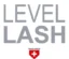 Logotipo gris con el texto LEVEL LASH sobre el sello Swiss Made con una cruz blanca en un escudo rojo