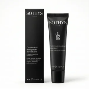 Corrector energizante instantáneo Sothys para tratamiento facial Corrector energizante instantáneo Sothys en tubo negro de 30ml junto a su caja de cartón original