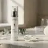 Sérum hidratante intensivo Sothys para cuidado facial profesional Envase blanco de serum hidratante intensivo Sothys con ácido hialurónico de 50ml sobre fondo neutro (IA)